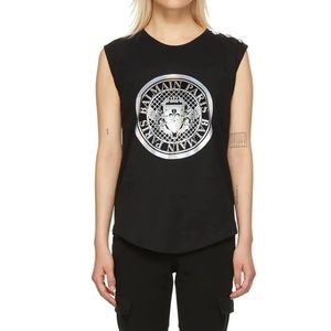 Balmain Black Coin Logo Tank Top